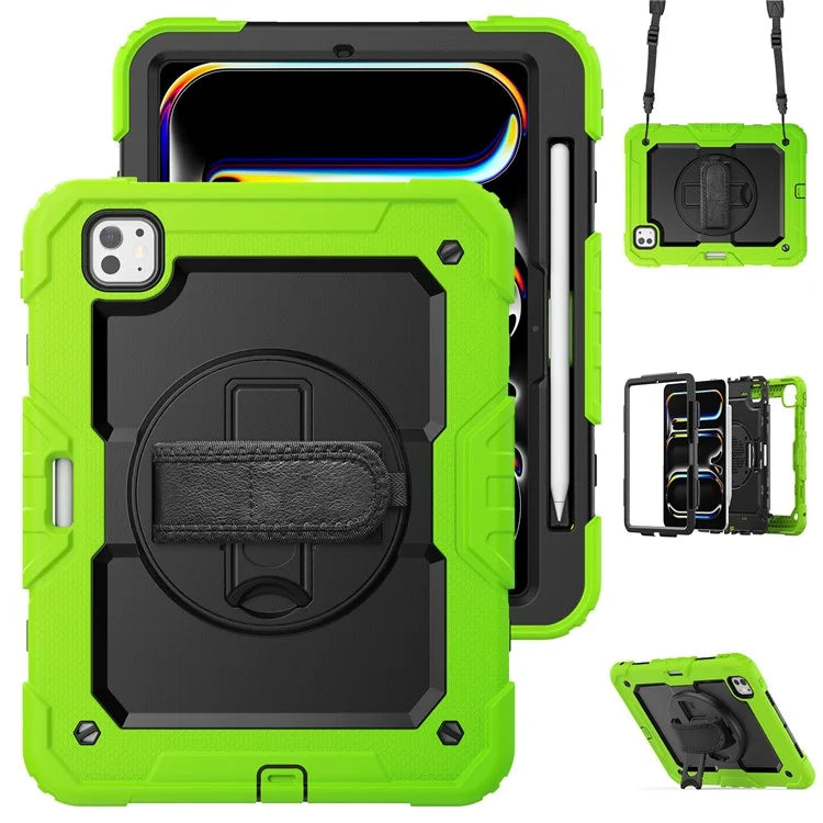 For iPad Pro 11 (2024) Case PC+Silicone Tablet Cover with Screen Protector Pencil Holder