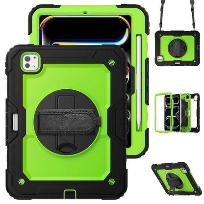 For iPad Pro 11 (2024) Case PC+Silicone Tablet Cover with Screen Protector Pencil Holder+Black