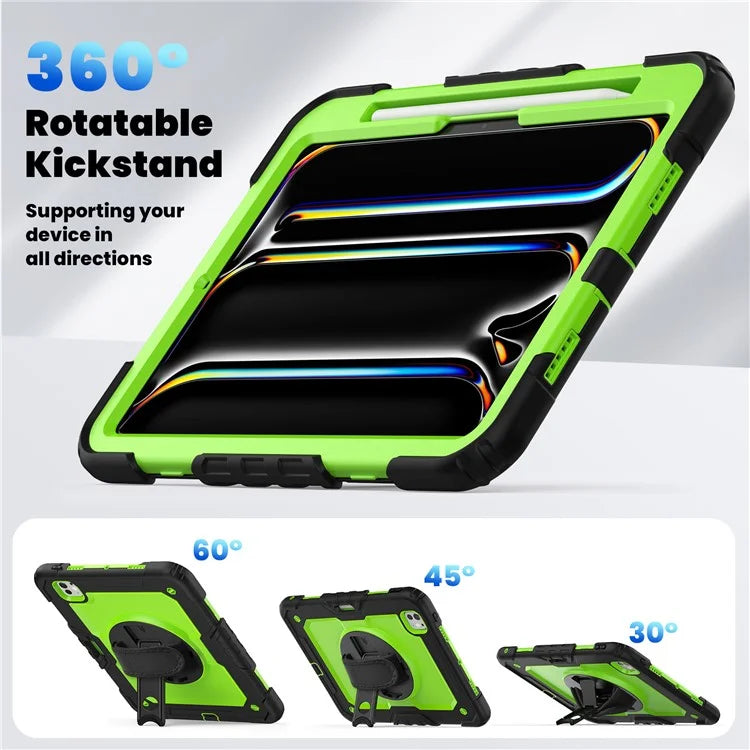 For iPad Pro 11 (2024) Case PC+Silicone Tablet Cover with Screen Protector Pencil Holder+Black