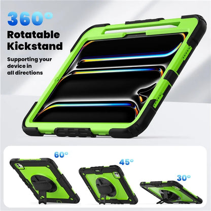 For iPad Pro 11 (2024) Case PC+Silicone Tablet Cover with Screen Protector Pencil Holder+Black