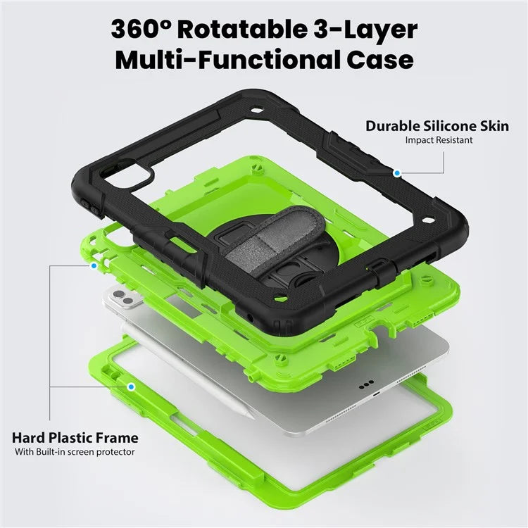 For iPad Pro 11 (2024) Case PC+Silicone Tablet Cover with Screen Protector Pencil Holder+Black