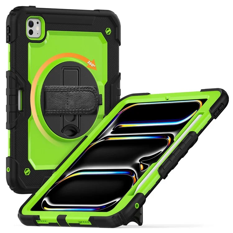 For iPad Pro 11 (2024) Case PC+Silicone Tablet Cover with Screen Protector Pencil Holder+Black