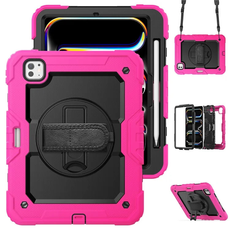 For iPad Pro 11 (2024) Case PC+Silicone Tablet Cover with Screen Protector Pencil Holder