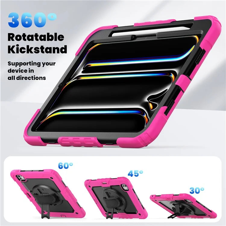 For iPad Pro 11 (2024) Case PC+Silicone Tablet Cover with Screen Protector Pencil Holder