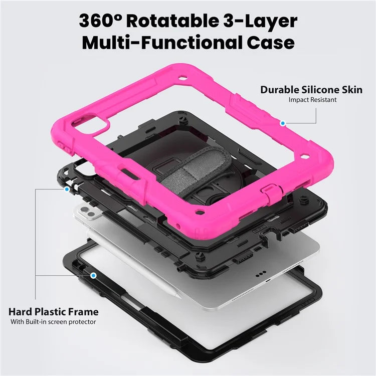 For iPad Pro 11 (2024) Case PC+Silicone Tablet Cover with Screen Protector Pencil Holder