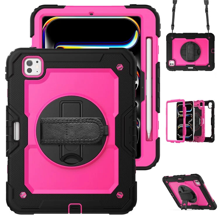 For iPad Pro 11 (2024) Case PC+Silicone Tablet Cover with Screen Protector Pencil Holder+Black