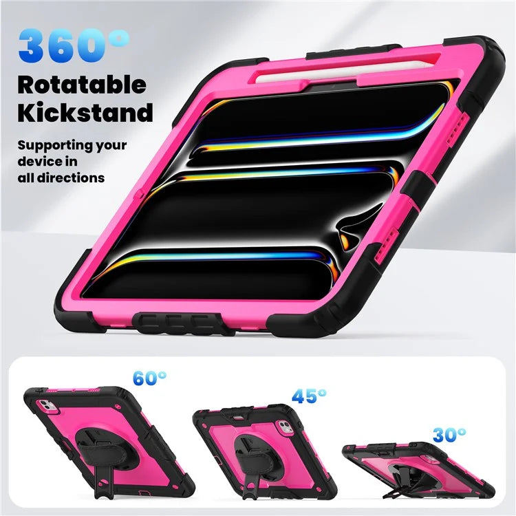 For iPad Pro 11 (2024) Case PC+Silicone Tablet Cover with Screen Protector Pencil Holder+Black
