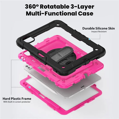 For iPad Pro 11 (2024) Case PC+Silicone Tablet Cover with Screen Protector Pencil Holder+Black