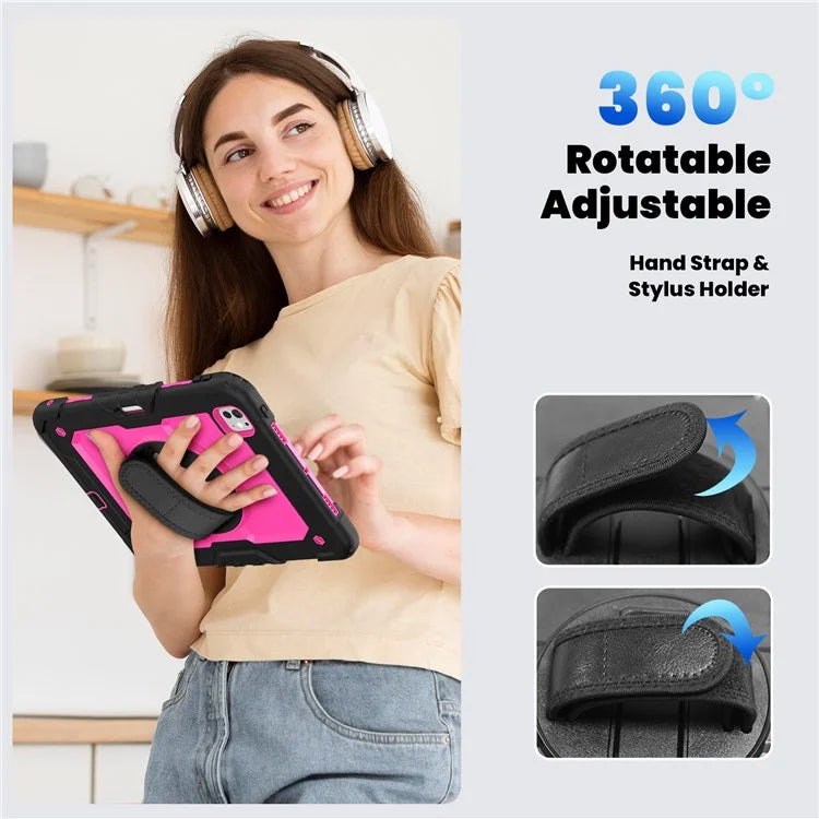 For iPad Pro 11 (2024) Case PC+Silicone Tablet Cover with Screen Protector Pencil Holder+Black