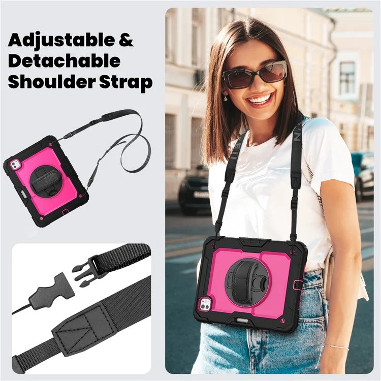 For iPad Pro 11 (2024) Case PC+Silicone Tablet Cover with Screen Protector Pencil Holder+Black