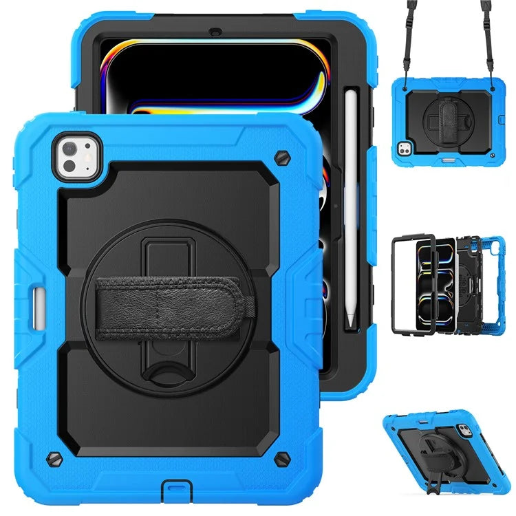 For iPad Pro 11 (2024) Case PC+Silicone Tablet Cover with Screen Protector Pencil Holder