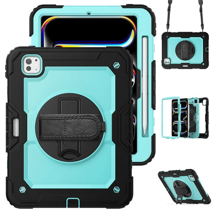 For iPad Pro 11 (2024) Case PC+Silicone Tablet Cover with Screen Protector Pencil Holder+Black