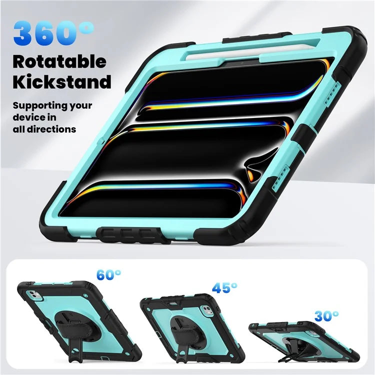 For iPad Pro 11 (2024) Case PC+Silicone Tablet Cover with Screen Protector Pencil Holder+Black
