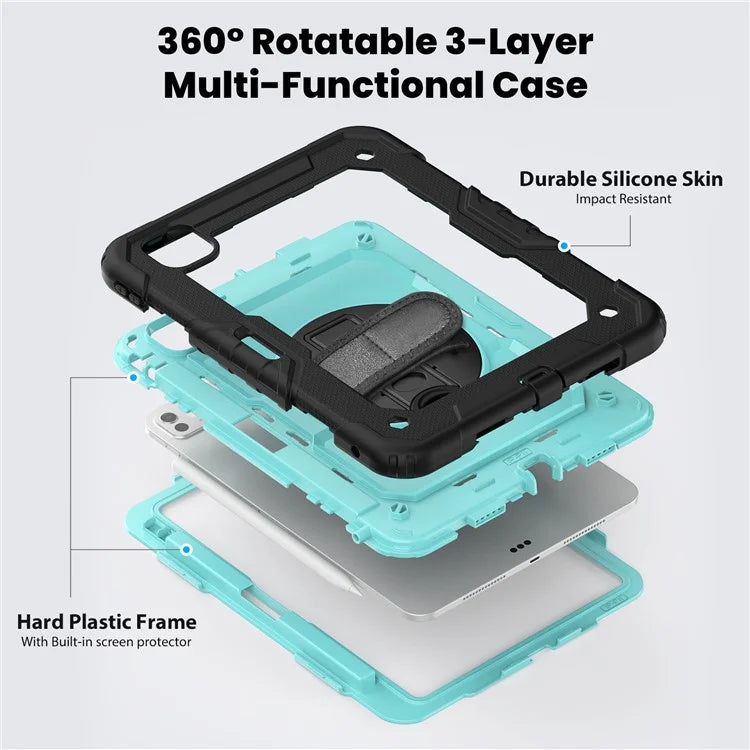 For iPad Pro 11 (2024) Case PC+Silicone Tablet Cover with Screen Protector Pencil Holder+Black
