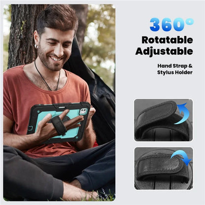 For iPad Pro 11 (2024) Case PC+Silicone Tablet Cover with Screen Protector Pencil Holder+Black