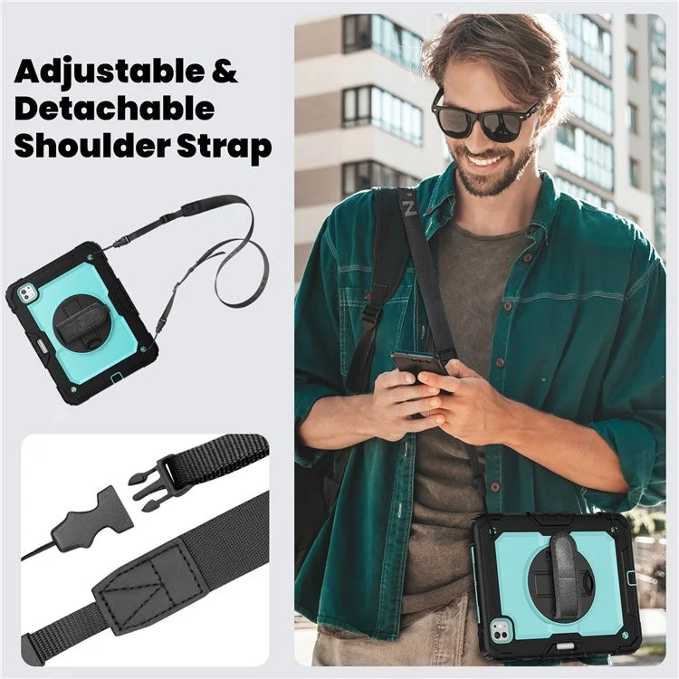 For iPad Pro 11 (2024) Case PC+Silicone Tablet Cover with Screen Protector Pencil Holder+Black