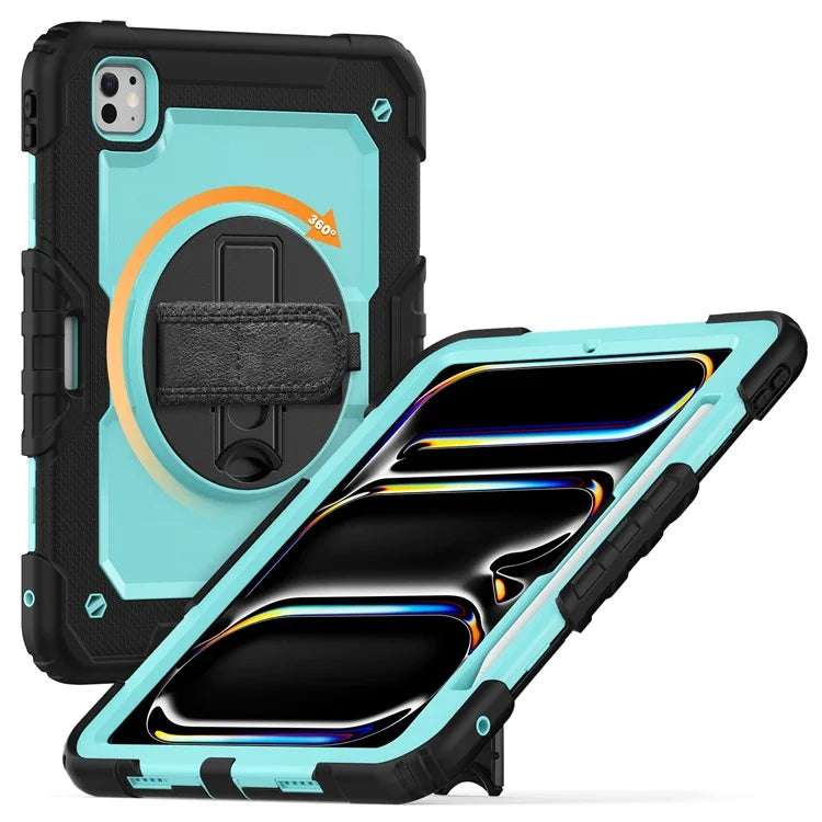 For iPad Pro 11 (2024) Case PC+Silicone Tablet Cover with Screen Protector Pencil Holder+Black