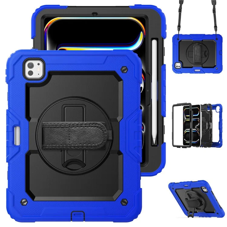 For iPad Pro 11 (2024) Case PC+Silicone Tablet Cover with Screen Protector Pencil Holder