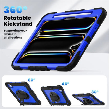 For iPad Pro 11 (2024) Case PC+Silicone Tablet Cover with Screen Protector Pencil Holder+Black