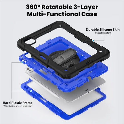 For iPad Pro 11 (2024) Case PC+Silicone Tablet Cover with Screen Protector Pencil Holder+Black