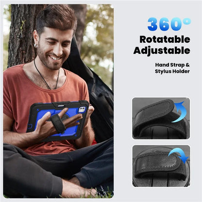 For iPad Pro 11 (2024) Case PC+Silicone Tablet Cover with Screen Protector Pencil Holder+Black