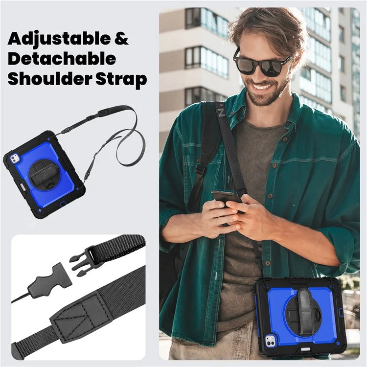 For iPad Pro 11 (2024) Case PC+Silicone Tablet Cover with Screen Protector Pencil Holder+Black