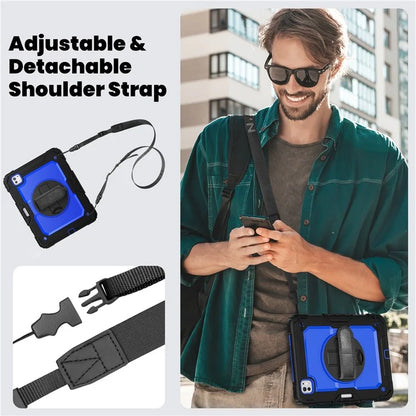 For iPad Pro 11 (2024) Case PC+Silicone Tablet Cover with Screen Protector Pencil Holder+Black