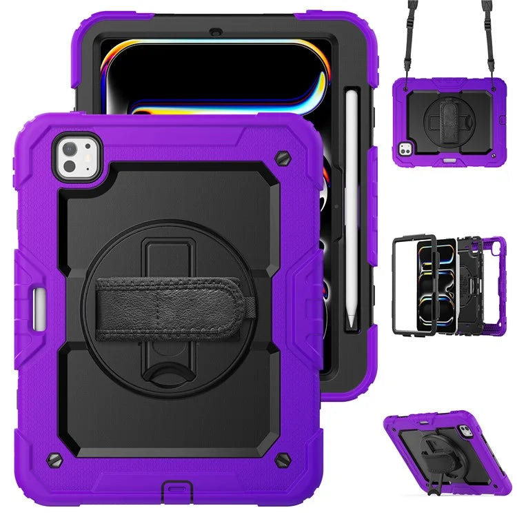 For iPad Pro 11 (2024) Case PC+Silicone Tablet Cover with Screen Protector Pencil Holder
