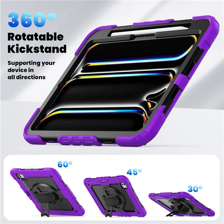 For iPad Pro 11 (2024) Case PC+Silicone Tablet Cover with Screen Protector Pencil Holder