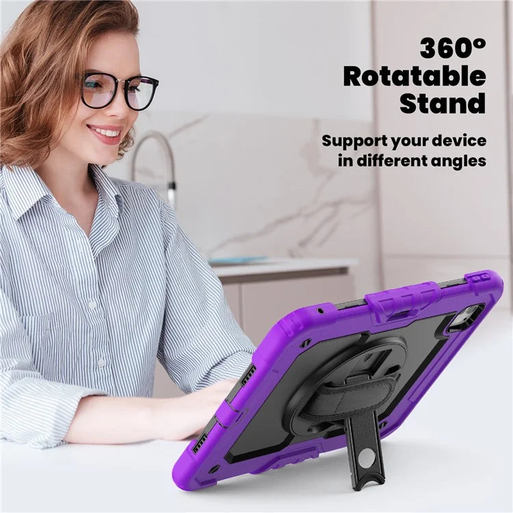 For iPad Pro 11 (2024) Case PC+Silicone Tablet Cover with Screen Protector Pencil Holder