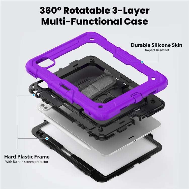 For iPad Pro 11 (2024) Case PC+Silicone Tablet Cover with Screen Protector Pencil Holder