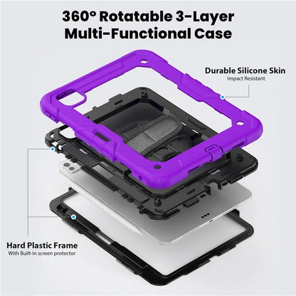 For iPad Pro 11 (2024) Case PC+Silicone Tablet Cover with Screen Protector Pencil Holder