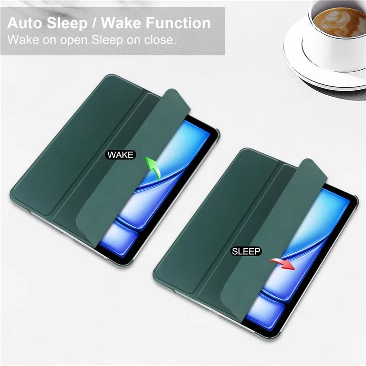 For iPad Air 13 (2024) Case Tri-Fold Stand Leather + PC Matte Back Tablet Cover with Pencil Holderish Green