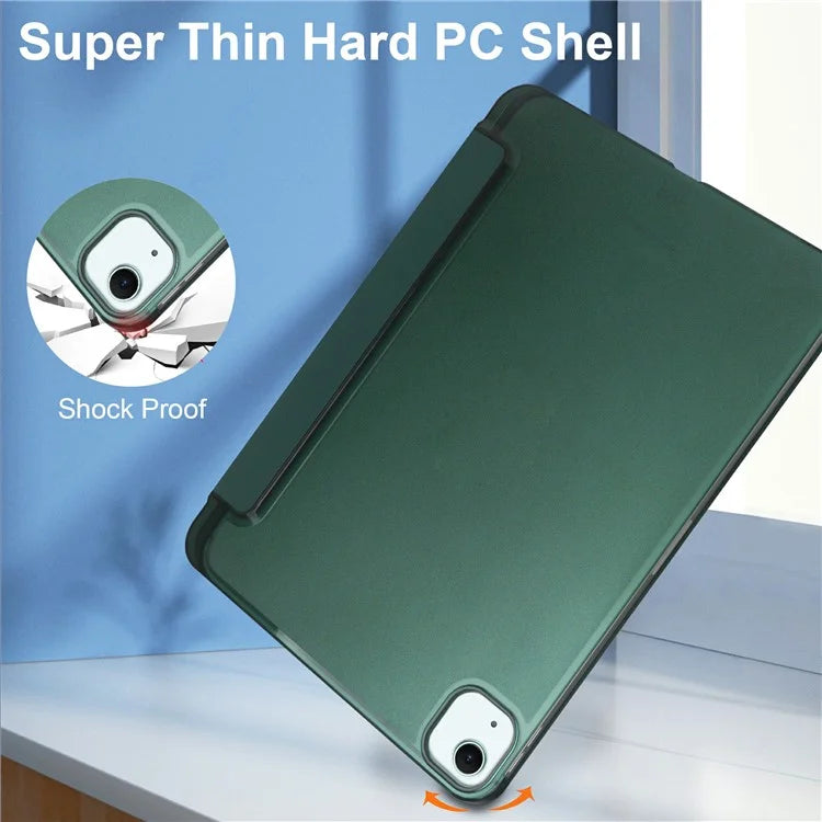 For iPad Air 13 (2024) Case Tri-Fold Stand Leather + PC Matte Back Tablet Cover with Pencil Holderish Green