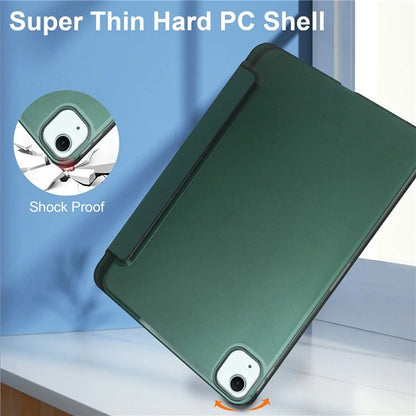 For iPad Air 13 (2024) Case Tri-Fold Stand Leather + PC Matte Back Tablet Cover with Pencil Holderish Green