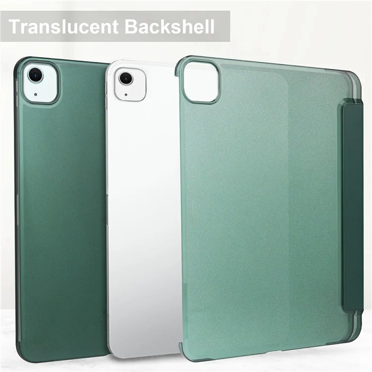 For iPad Air 13 (2024) Case Tri-Fold Stand Leather + PC Matte Back Tablet Cover with Pencil Holderish Green
