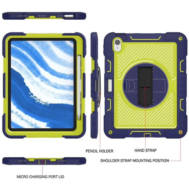 For iPad Air 11 (2024) Case Rotatable Kickstand Silicone + PC Tablet Cover with Shoulder Strap