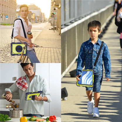 For iPad Air 11 (2024) Case Rotatable Kickstand Silicone + PC Tablet Cover with Shoulder Strap