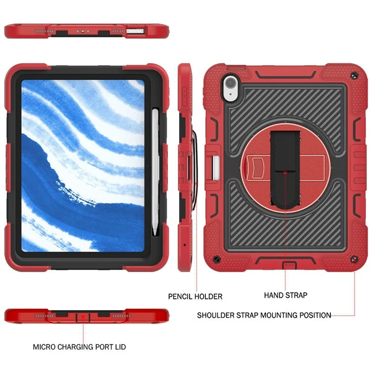 For iPad Air 11 (2024) Case Rotatable Kickstand Silicone + PC Tablet Cover with Shoulder Strap