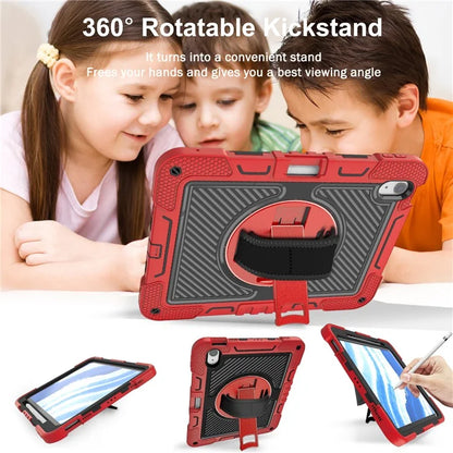 For iPad Air 11 (2024) Case Rotatable Kickstand Silicone + PC Tablet Cover with Shoulder Strap