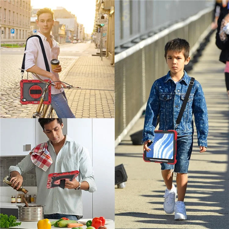 For iPad Air 11 (2024) Case Rotatable Kickstand Silicone + PC Tablet Cover with Shoulder Strap