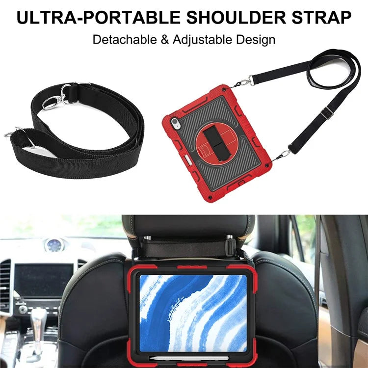 For iPad Air 11 (2024) Case Rotatable Kickstand Silicone + PC Tablet Cover with Shoulder Strap