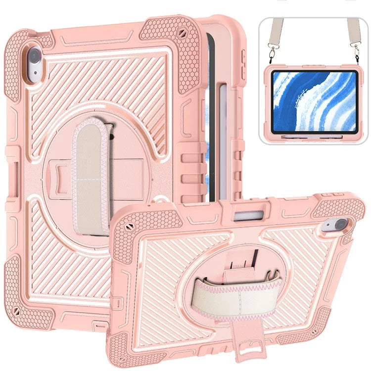 For iPad Air 11 (2024) Case Rotatable Kickstand Silicone + PC Tablet Cover with Shoulder Strap