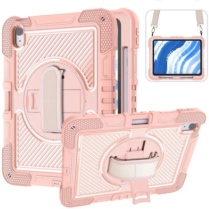 For iPad Air 11 (2024) Case Rotatable Kickstand Silicone + PC Tablet Cover with Shoulder Strap