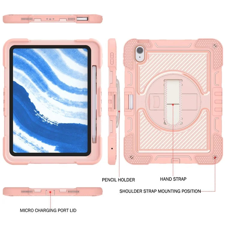 For iPad Air 11 (2024) Case Rotatable Kickstand Silicone + PC Tablet Cover with Shoulder Strap