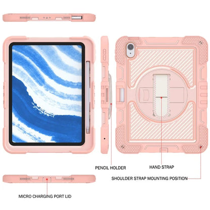 For iPad Air 11 (2024) Case Rotatable Kickstand Silicone + PC Tablet Cover with Shoulder Strap