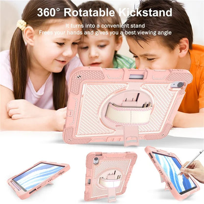For iPad Air 11 (2024) Case Rotatable Kickstand Silicone + PC Tablet Cover with Shoulder Strap