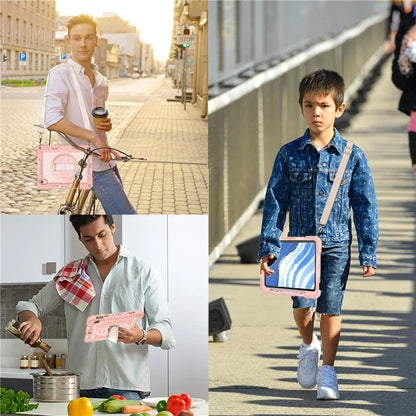 For iPad Air 11 (2024) Case Rotatable Kickstand Silicone + PC Tablet Cover with Shoulder Strap