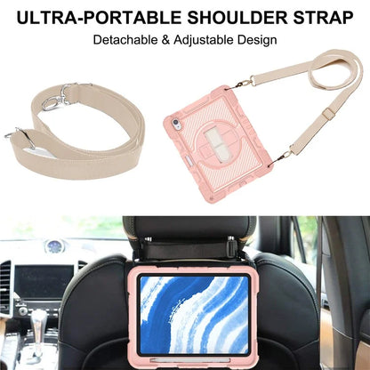 For iPad Air 11 (2024) Case Rotatable Kickstand Silicone + PC Tablet Cover with Shoulder Strap