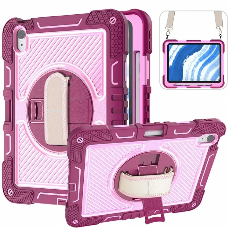 For iPad Air 11 (2024) Case Rotatable Kickstand Silicone + PC Tablet Cover with Shoulder Strap